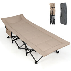 Foldbar campingseng metal 190x68 cm med 204 kg bæreevne khaki