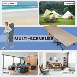 Foldbar campingseng metal 190x68 cm med 204 kg bæreevne khaki