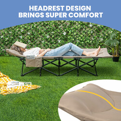 Foldbar campingseng metal 190x68 cm med 204 kg bæreevne khaki