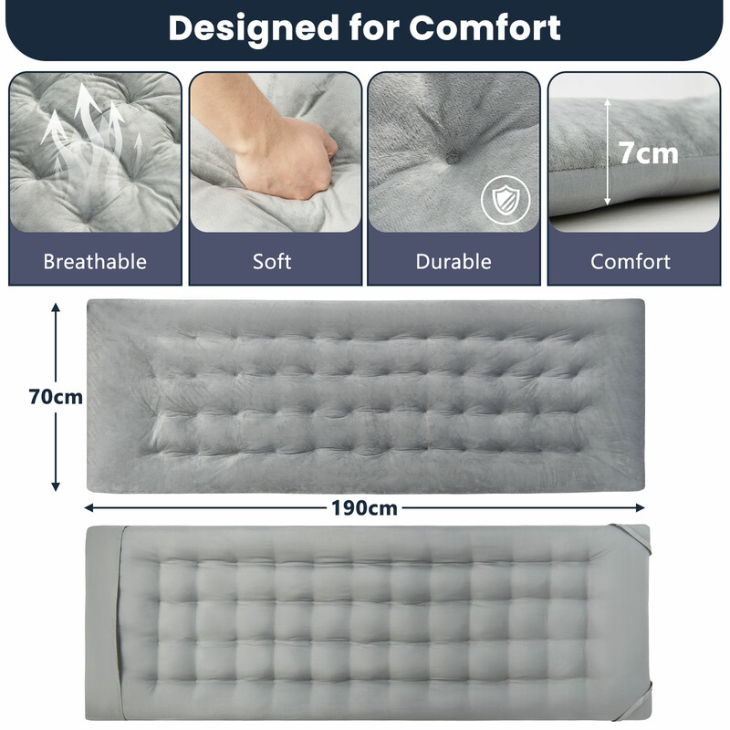 Loungeunderlag i krystalfløjl 190x70 cm grå med fæstebånd