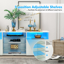 TV-bænk hvid MDF med LED-belysning justerbare glashylder 146x35x53 cm