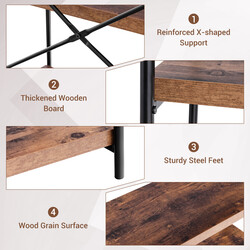 Brun hylde med 5 hyldeplan metalram og træ 79x35x159 cm