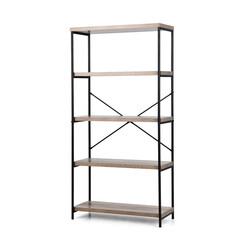 Boghylde 5-siders grå metalram industrielt design 79x35x159 cm