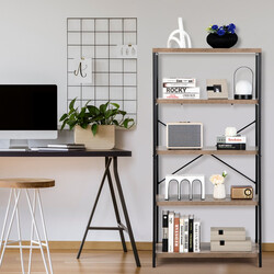 Boghylde 5-siders grå metalram industrielt design 79x35x159 cm