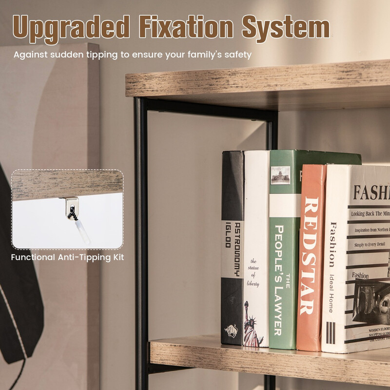 Boghylde 5-siders grå metalram industrielt design 79x35x159 cm