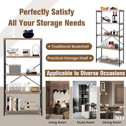 Boghylde 5-siders grå metalram industrielt design 79x35x159 cm
