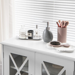 Badeværelsesskab hvid MDF 60x30x108 cm med justerbare hylder og glasdøre