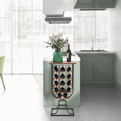 Sort vinstativ af rustfrit stål til 14 flasker med hjul 38x30x82 cm