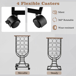 Sort vinstativ af rustfrit stål til 14 flasker med hjul 38x30x82 cm