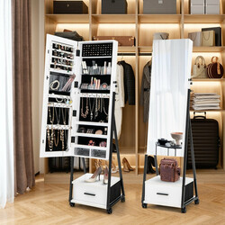 Smykkeskab med helkropsspejl hvid metal MDF 42x38x157 cm