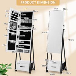 Smykkeskab med helkropsspejl hvid metal MDF 42x38x157 cm