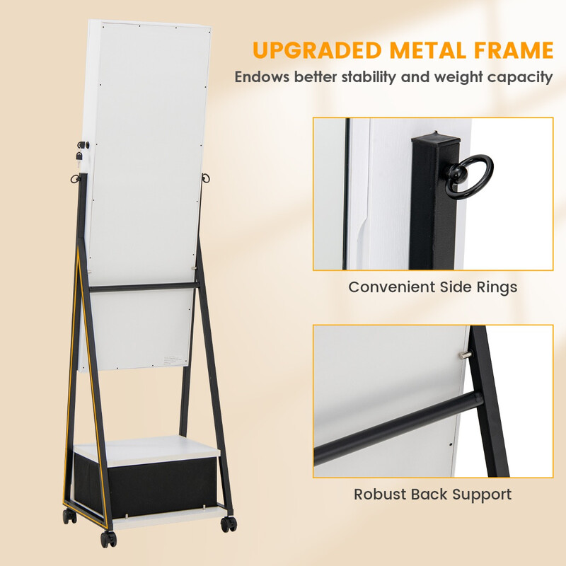 Smykkeskab med helkropsspejl hvid metal MDF 42x38x157 cm