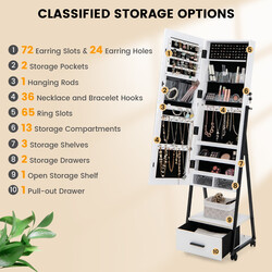 Smykkeskab med helkropsspejl hvid metal MDF 42x38x157 cm