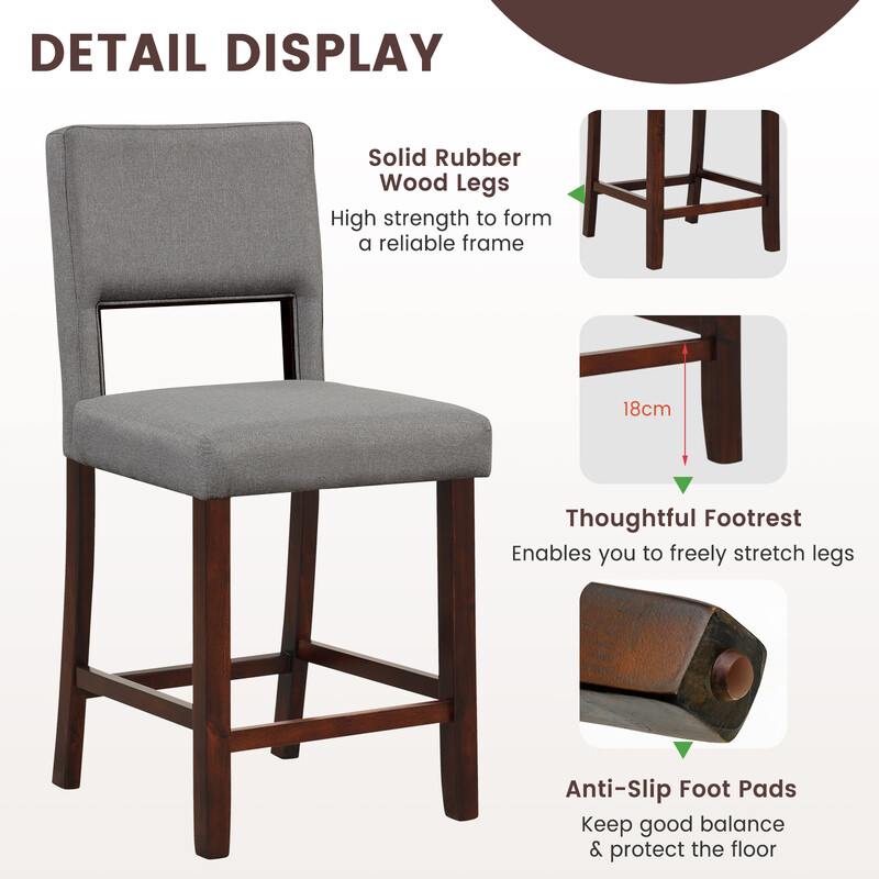 2 barstole i grå linned med ergonomisk rygstøtte 48x52x98 cm