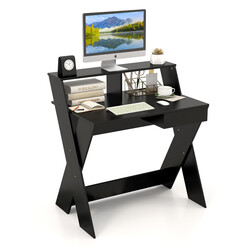 Skrivebord X‑formet ergonomisk sort med skuffe og monitorhylde 86x61 cm