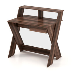 X-formet computerskrivebord i valnødfarve med skuffe og skærmhøjer 86x61 cm