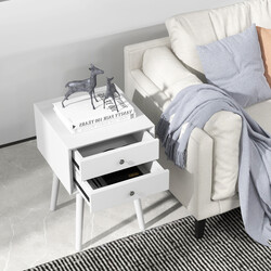 Natbord 2 skuffer hvid gummitræ MDF 40x40x59