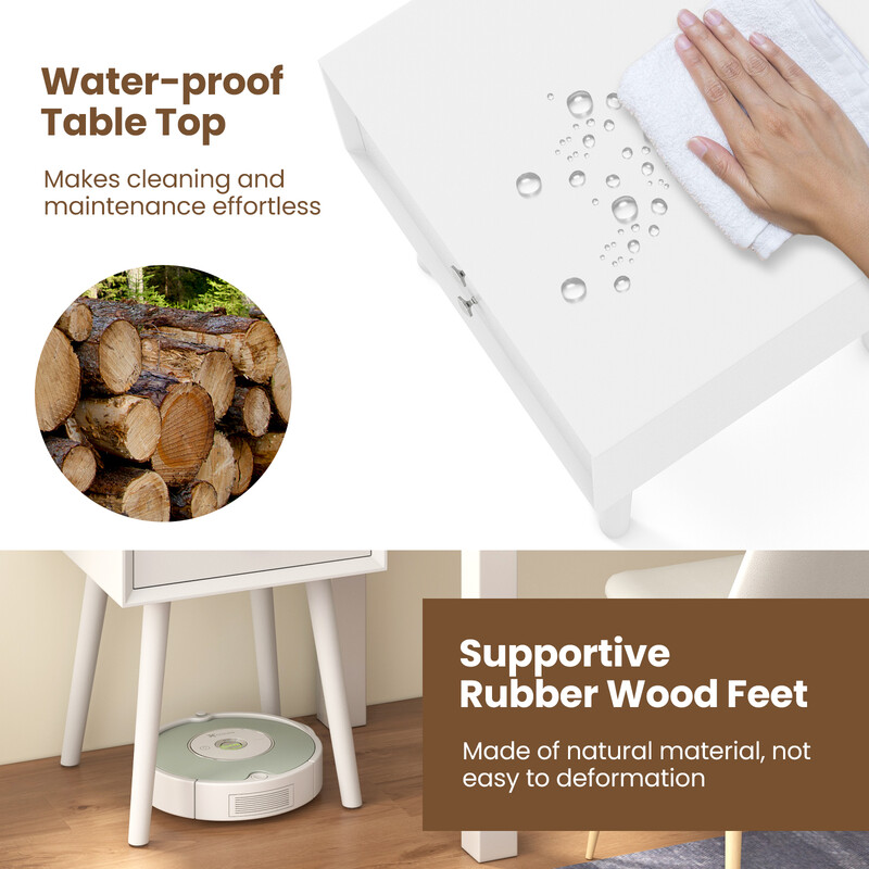 Natbord 2 skuffer hvid gummitræ MDF 40x40x59