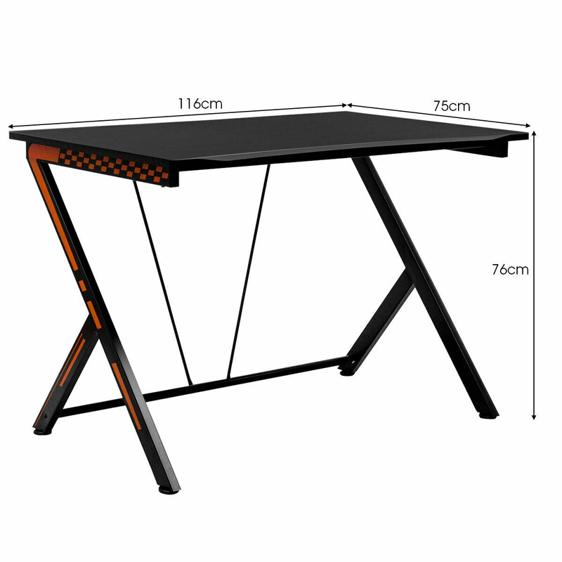 Ergonomisk gamingbord 116 cm sort MDF med r-formet metalben