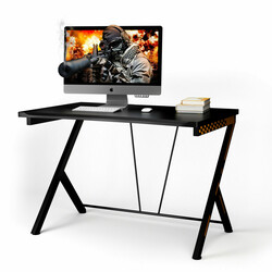 Ergonomisk gamingbord 116 cm sort MDF med r-formet metalben