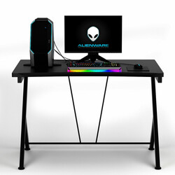 Ergonomisk gamingbord 116 cm sort MDF med r-formet metalben