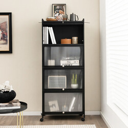 Køkkenopbevaringshylde sort metal PC 60x32x154 cm fem hylder hjul