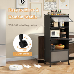 Køkkenopbevaringshylde sort metal PC 60x32x154 cm fem hylder hjul