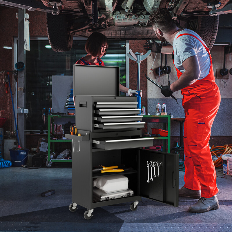 Metal værktøjsvogn 2-i-1 aftagelig kasse 4 skuffer 100kg kapacitet 59x28x102cm