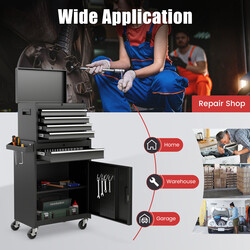 Metal værktøjsvogn 2-i-1 aftagelig kasse 4 skuffer 100kg kapacitet 59x28x102cm