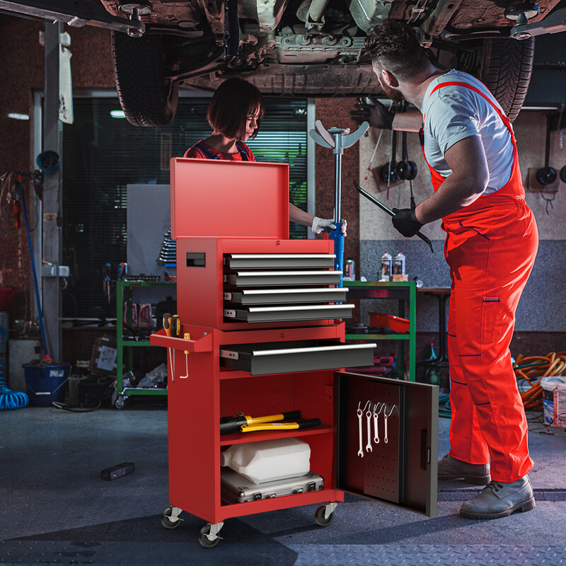 Værktøjsvogn metal sort 2-i-1 med 4 skuffer 59x28x102 cm 100 kg kapacitet