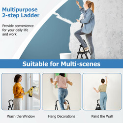 2-trins sammenklappelig metalstige med polstret håndtag og skridsikre trin sort 47x39x71 cm