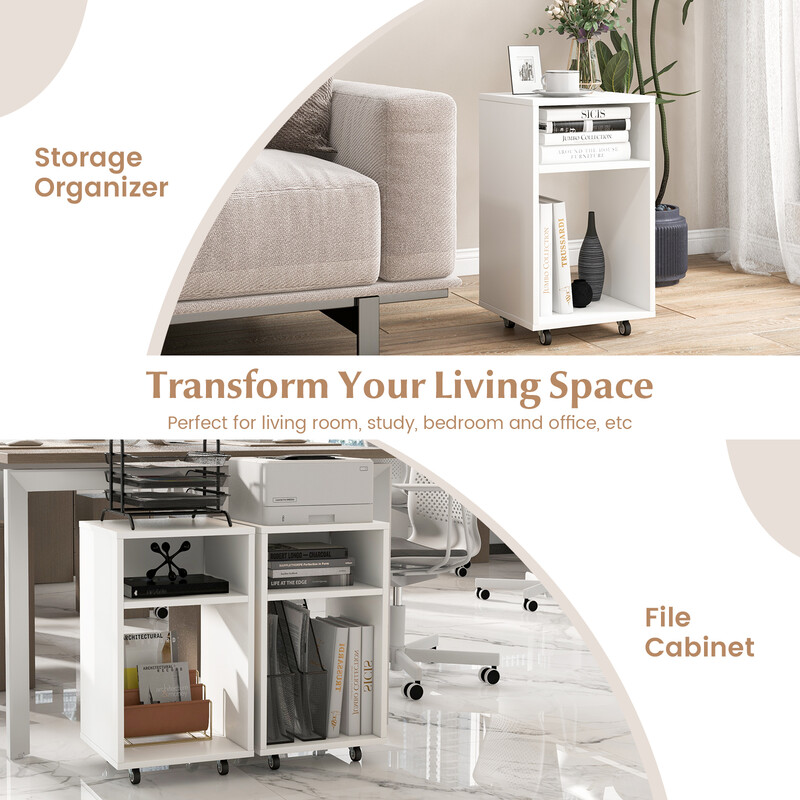 Mobilt kontorskab MDF hvid 33x30x58 cm med 2 åbne hylder