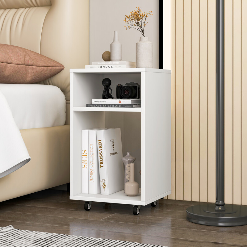 Mobilt kontorskab MDF hvid 33x30x58 cm med 2 åbne hylder