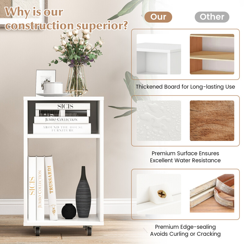 Mobilt kontorskab MDF hvid 33x30x58 cm med 2 åbne hylder