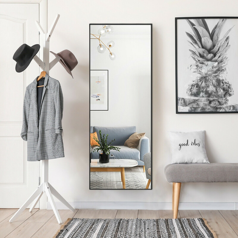 Helkropsspejl 56 x 150 cm sort aluminiumramme med splittersikkert sikkerhedsglas