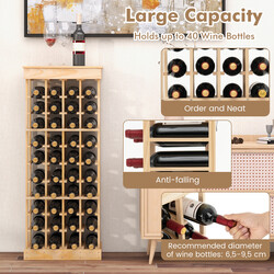 Vinreol af fyrretræ 46x27x113 cm til 40 flasker med væltesikring