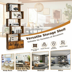 Bogreol i træ og MDF brun 5 hylder todørs skab 183x70x23 cm