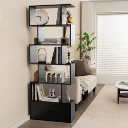 Bogreol sort træ MDF 5 hylder to døre 183x70x23 cm