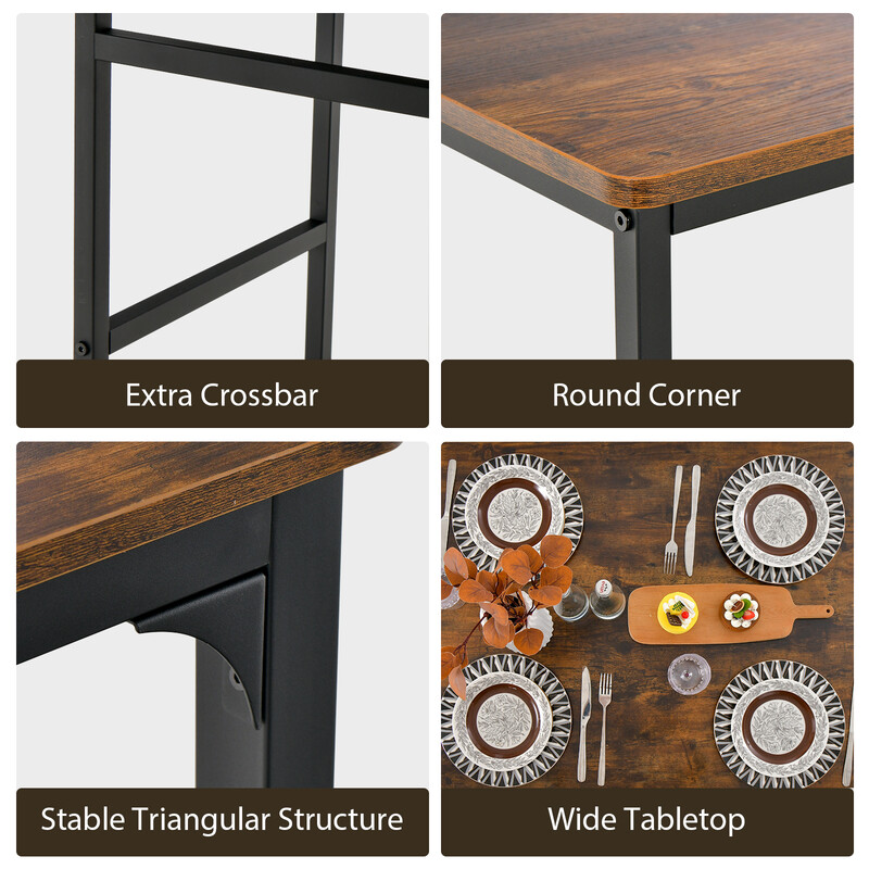 Industrielt spisebordssæt brun MDF metal 110x70 cm med 2 stole og bænk