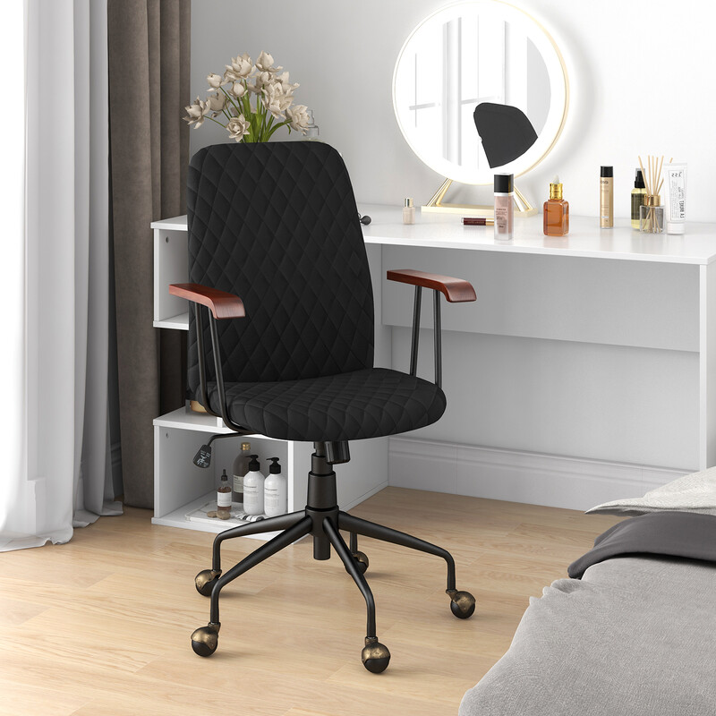 Kontorstol sort sammet justerbar højde ergonomisk rygstøtte 150 kg