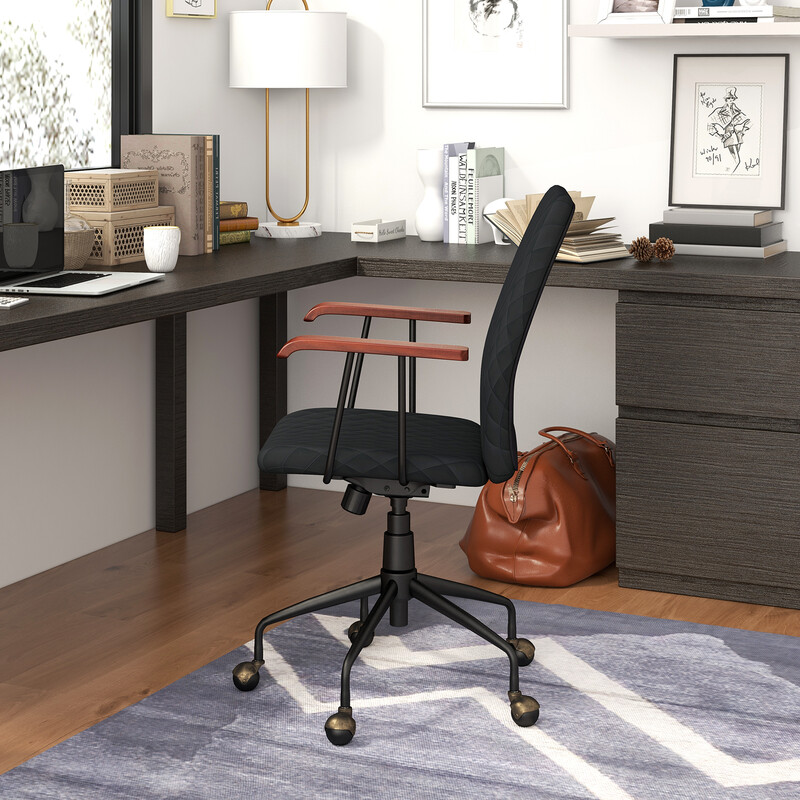 Kontorstol sort sammet justerbar højde ergonomisk rygstøtte 150 kg