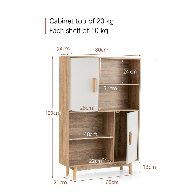 Hvid bogreol med 4 hylder og 2 døre 80x24x120 cm