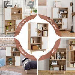 Hvid bogreol med 4 hylder og 2 døre 80x24x120 cm