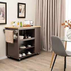 Køkkenvogn brun gummitræ 108x60 cm arbejdsbænk med skuffe hylder og håndklædeholder