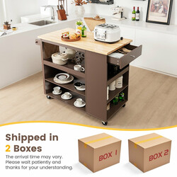 Køkkenvogn brun gummitræ 108x60 cm arbejdsbænk med skuffe hylder og håndklædeholder