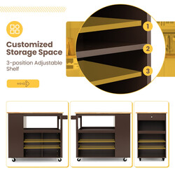 Køkkenvogn brun gummitræ 108x60 cm arbejdsbænk med skuffe hylder og håndklædeholder