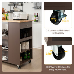 Køkkenvogn brun gummitræ 108x60 cm arbejdsbænk med skuffe hylder og håndklædeholder