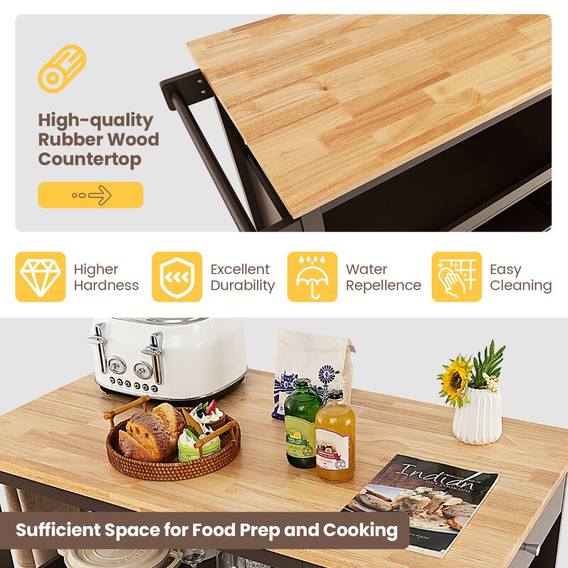 Køkkenvogn brun gummitræ 108x60 cm arbejdsbænk med skuffe hylder og håndklædeholder