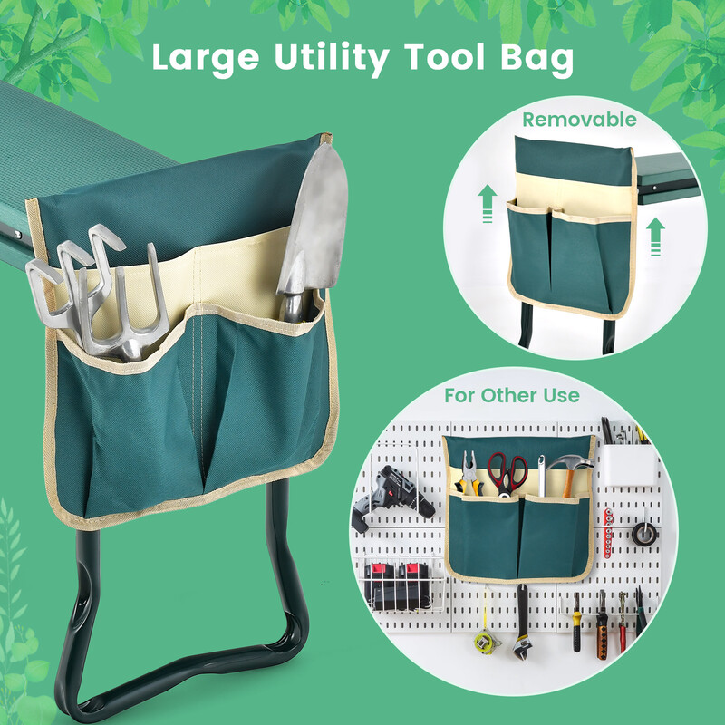 Sammenklappelig havepall med EVA-pude værktøjspose grøn sort 58x27