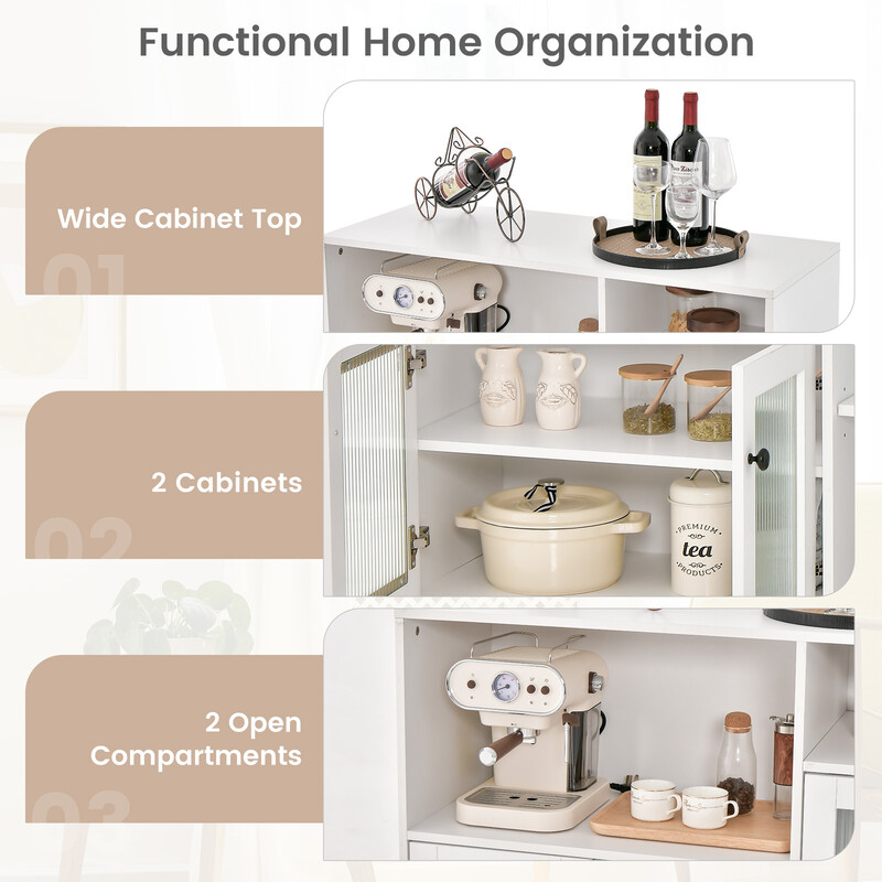 Sideskab hvid MDF med glasdøre og justerbare hylder 100x39